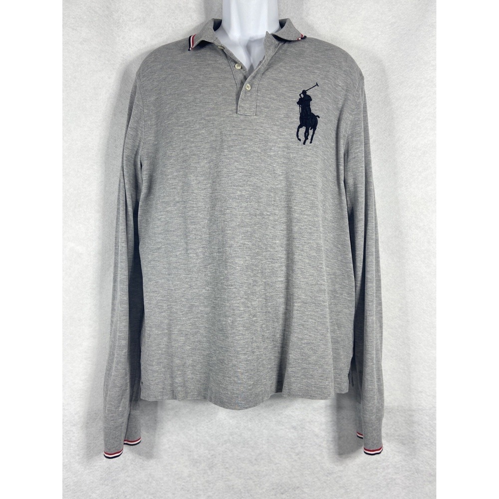 Polo Ralph Lauren Polo Shirt Men's Large Gray Long Sleeve Big Pony Mesh
